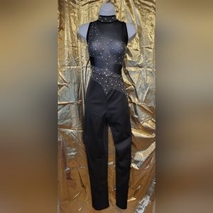Sheer and rhinestone black jumpsuit